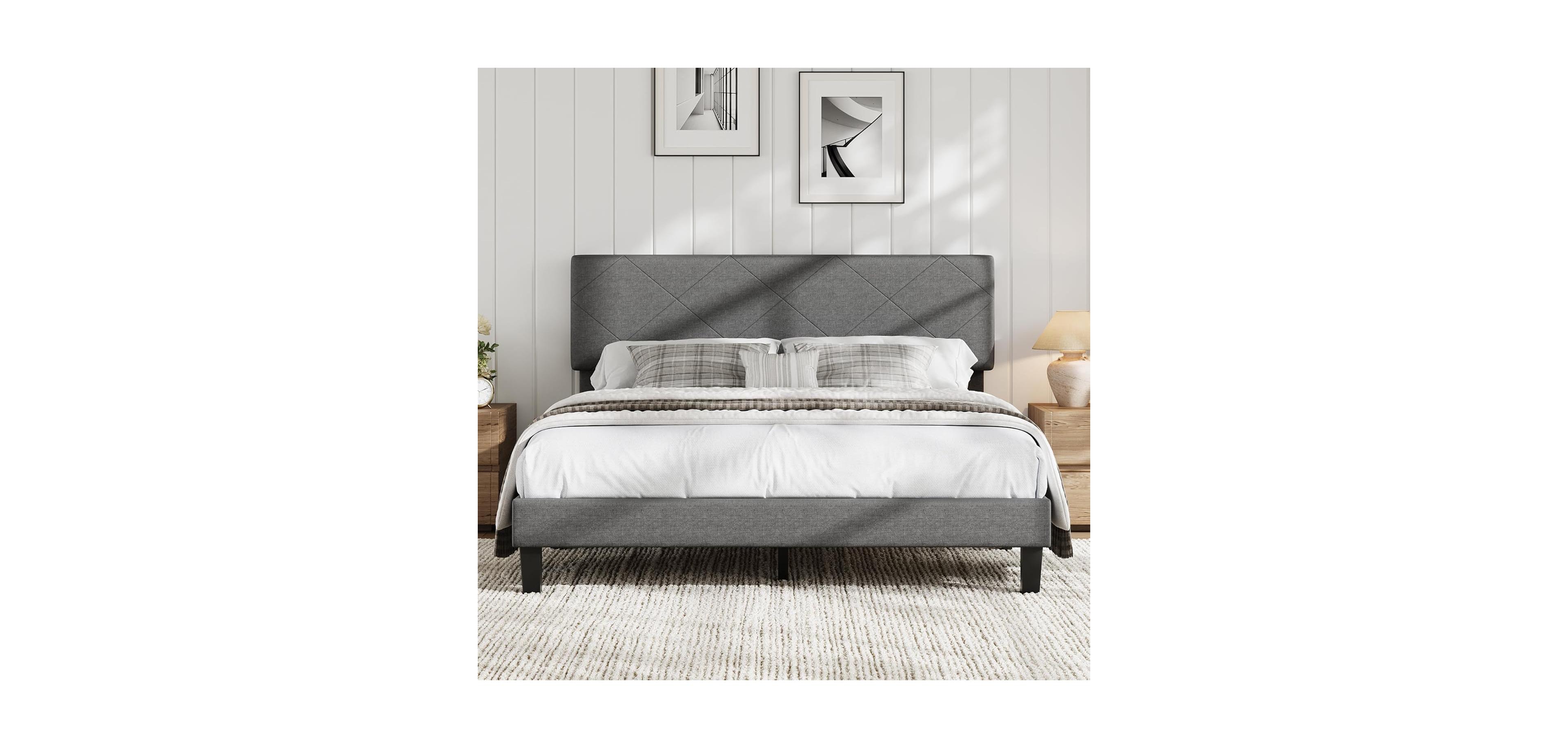 gaomon Bed Frame with Upholstered Headboard, Full Size Platform Bed Frame with Wooden Slat Support, Easy Assembly Platform Bed
