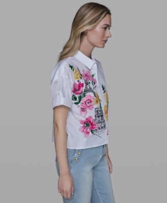 Petite Short-Sleeve Floral Print Shirt