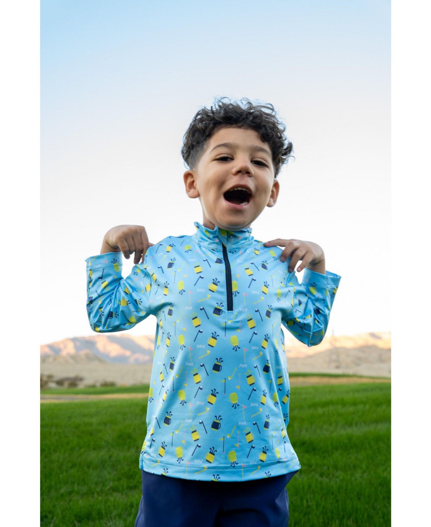 Little Boy Golf Print Performance Knit Half Zip