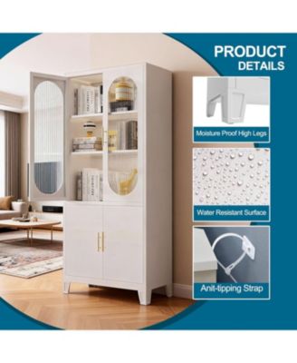 Freestanding Storage Cabinet: 70" Tall White Linen + Pantry + China Cabinet – Tempered Glass Doors, Heavy-Duty Adjustable Shelves