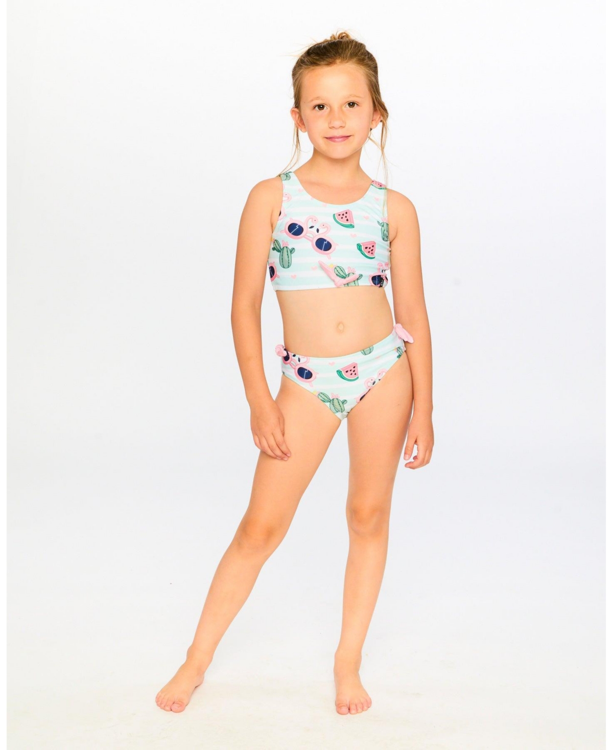 Deux par Girls Two-Piece Swimsuit Flamingo and Cactus Print