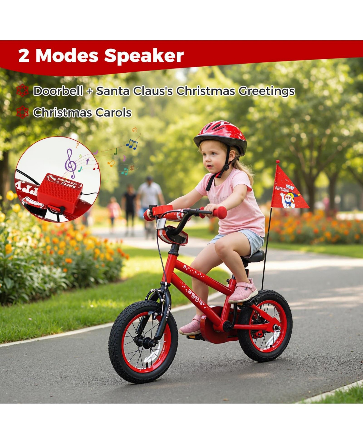 Mecale Inch Kids Bike Adjustable with Christmas Music & Flag for Aged Years Old