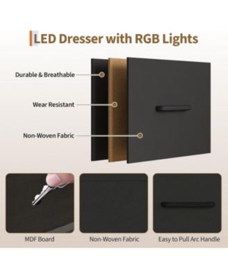 49.2" w Dresser with Hanging Rack & LED Lights, 6-Drawer Closet Organizer with Charging Station, Tall Storage Tower for Bedroom