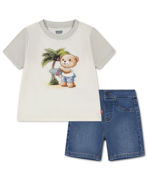 Комплект для мальчика Levi's: футболка и джинсовые шорты, 2 предмета, цвет: Молочный белый / Синий