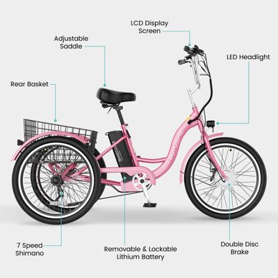 350W Electric Tricycle for Adults with 24" x 2.1" Wheels