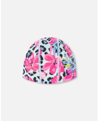 Girl Swim Cap Blue Floral and Leopard Print - Toddler|Child