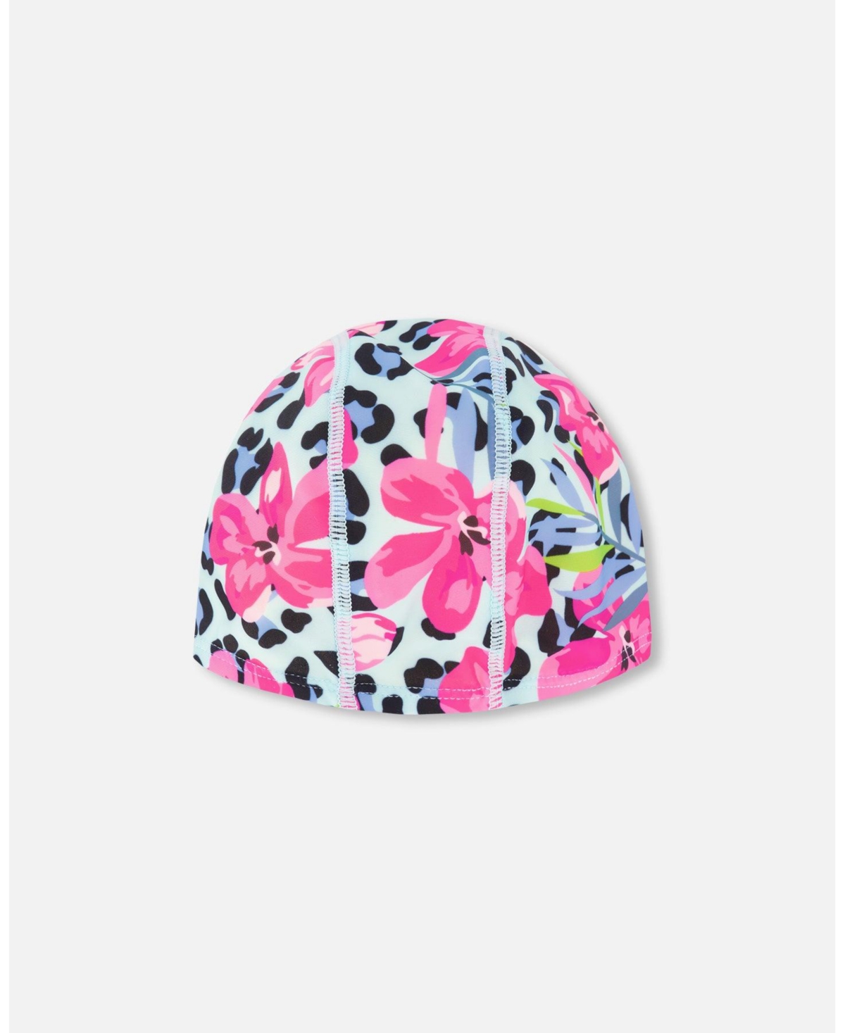 Deux par Deux Girl Swim Cap Blue Floral and Leopard Print - Toddler|Child