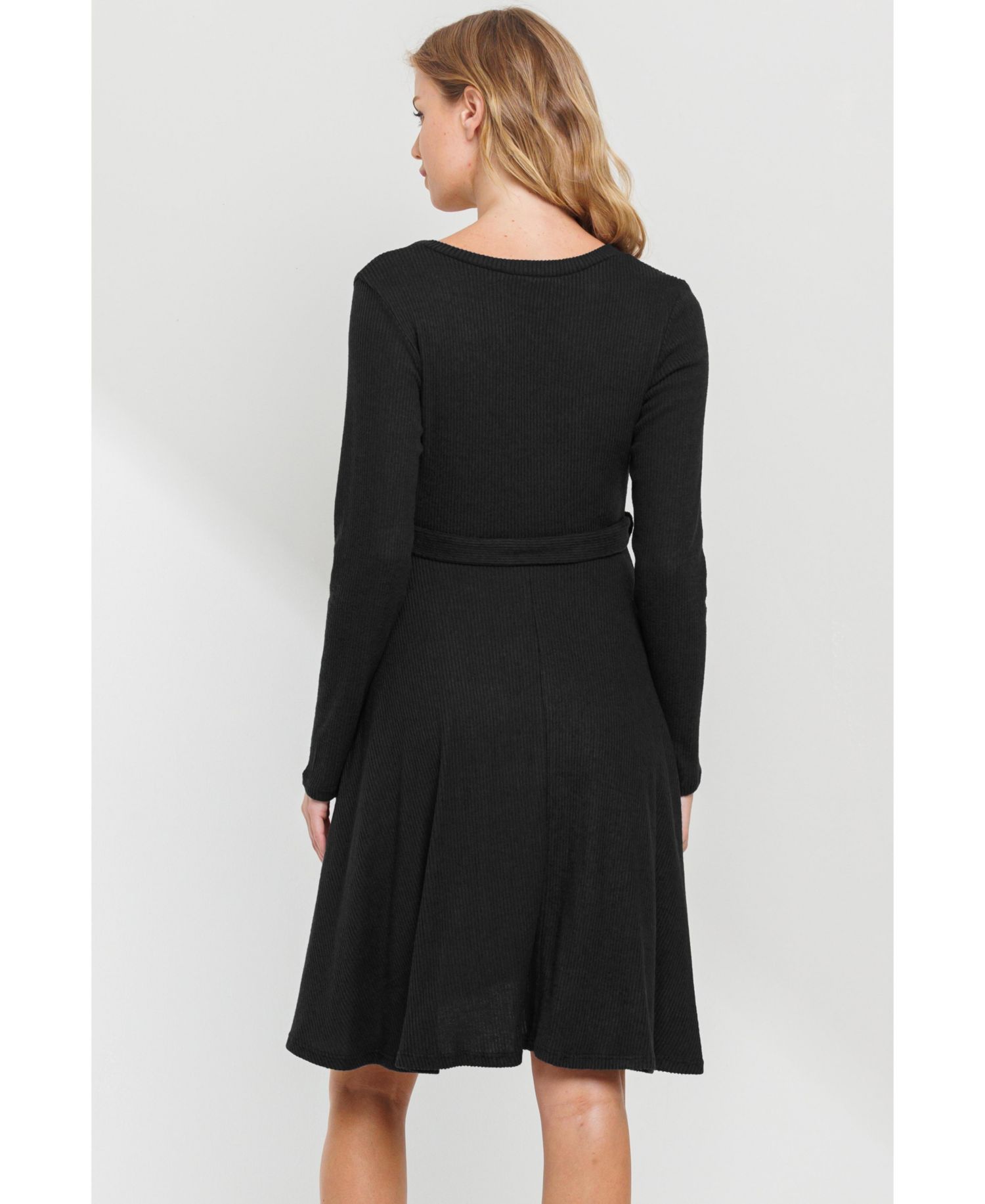 Women's Rib Knit Empire Waist Long Sleeve Knee-Length Dress