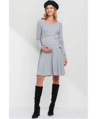 Maternity Rib Knit Empire Waist Long Sleeve Knee-Length Dress