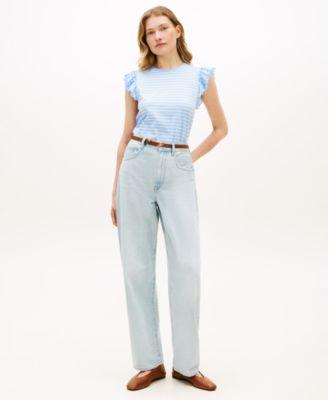 Women's Frill-Sleeve Crew Neck Top