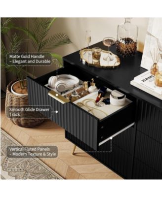 Fluted Dresser for Bedroom with 6 Drawers,47'' Wide Modern Chest of Wooden Drawers with Metal Handle,Wide Clothes Storage Organizer