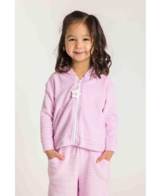 Little Girl Stripe Terry Hoodie with Flower