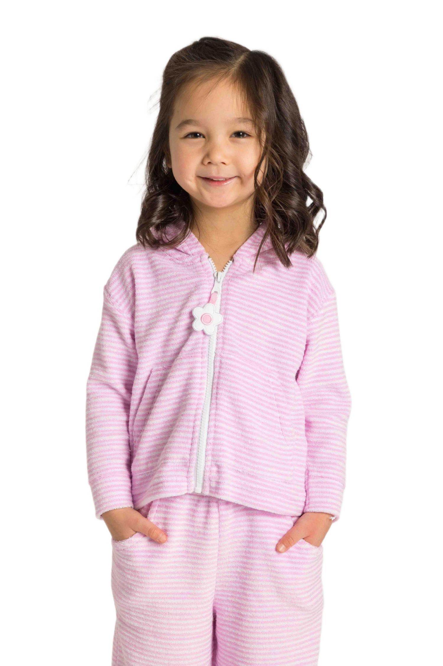Little Girl Stripe Terry Hoodie with Flower