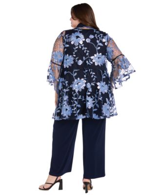 Plus Size Round Neck Top, Jacket & Pants, 3-Piece Set