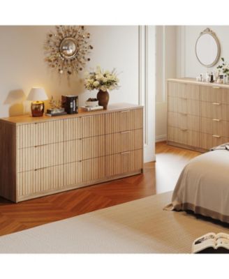 9 Drawer Dresser for Bedroom, Large Fluted Chest of Drawers, Wood Dressers Storage Organizer, Storage  Cabinet for Bedroom Living  &  office