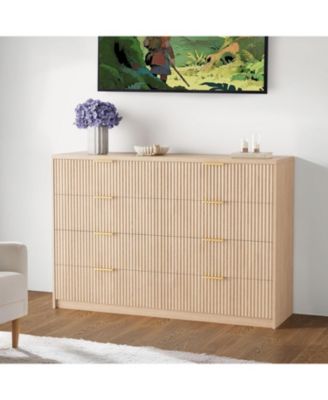 8 Drawer Fluted Dresser for Bedroom, 55" Wide Modern Chest of Drawers with Metal Handle, Fluted Wood TV Stand, Modern Large Dresser