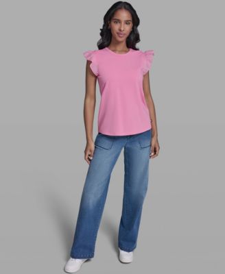 Women's Scallop Trim Boat Neck Top