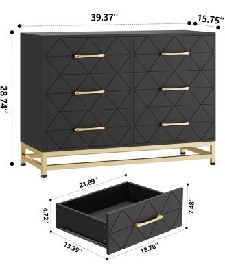 6 Dresser Bedroom with Large Capacity, Chest of Drawers Wooden Dresser with Metal Handle, Dresser for Bedroom,Living Room