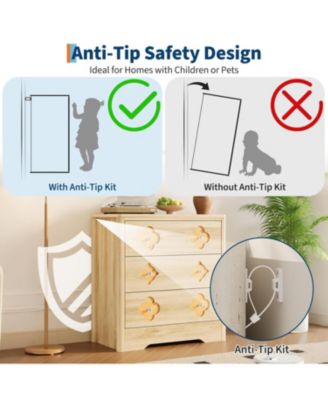 Oak 3 Drawer Tall Dresser with Decorative Boho Fronts, Bedroom Chest for Closet or Nightstand Use