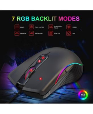 Wired RGB Gaming Mouse,8000 DPI Adjustable, Ergonomic Comfort Grip with 7 Backlight Modes for PC Gamers, Compatible with Windows & Mac