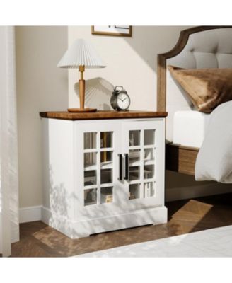 24" Farmhouse Nightstand with Charging Station - Rustic End Table with Adjustable Shelf, Nightstand Side Table Bedside Tables for Bedroom
