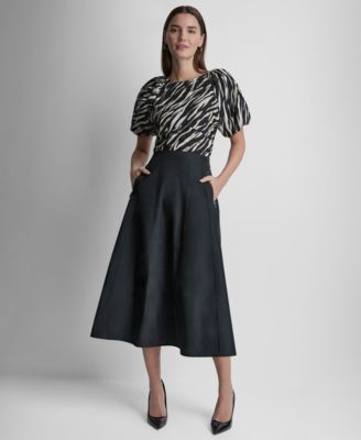 Women's Taffeta A-Line Seamed Midi Skirt