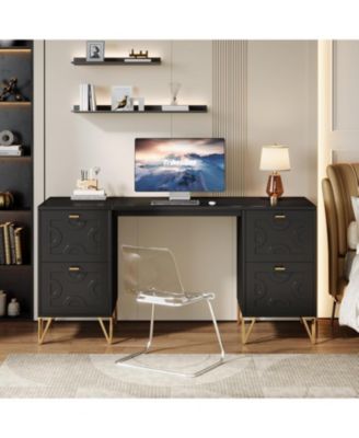 Computer Desk 59", Home Office Desk with 4 File Drawers, Writing Table Elegant