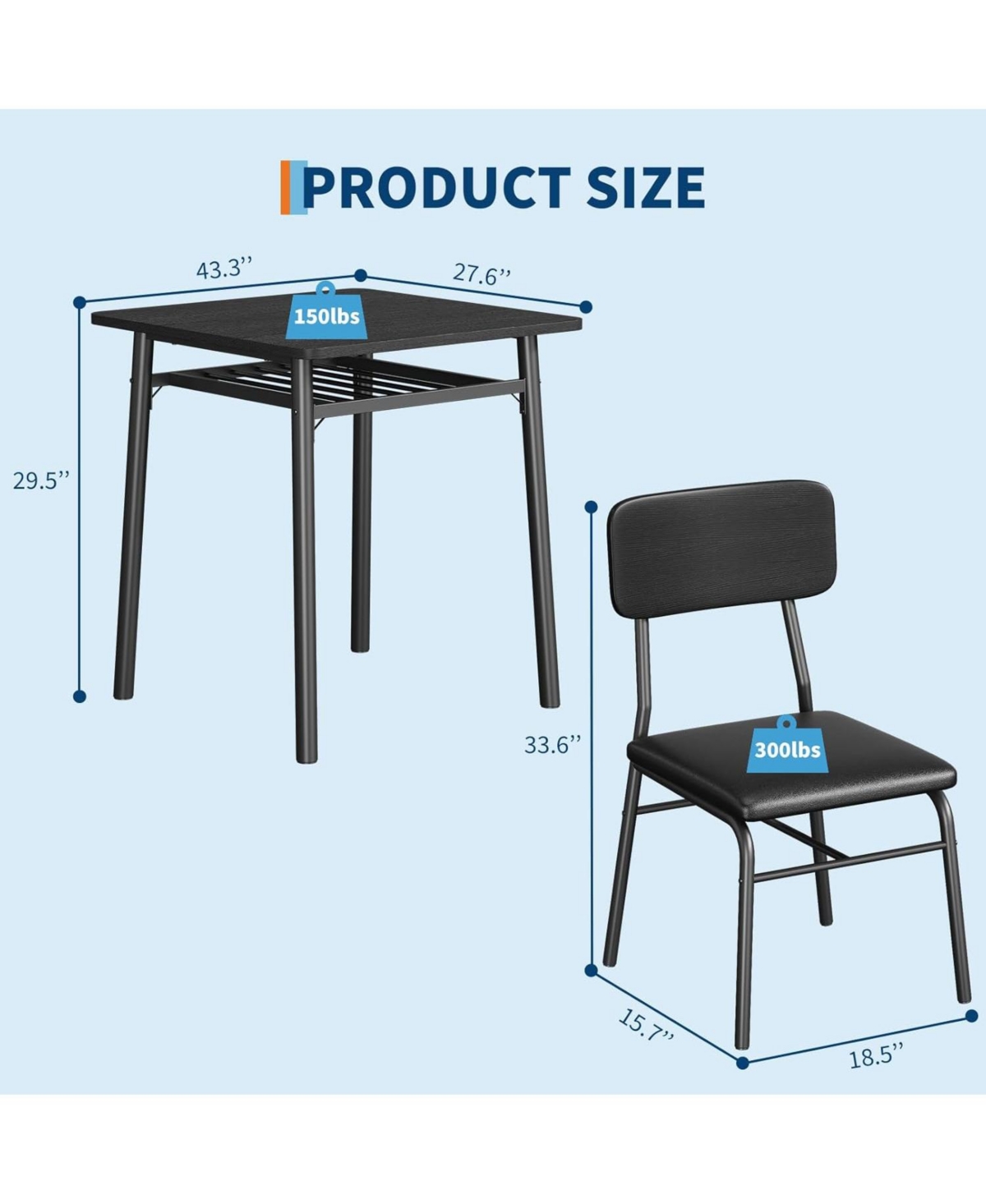 gaomon 3-Piece Dining Table Set for 2 with Storage Rack, Wood Kitchen Upholstered Chairs of
