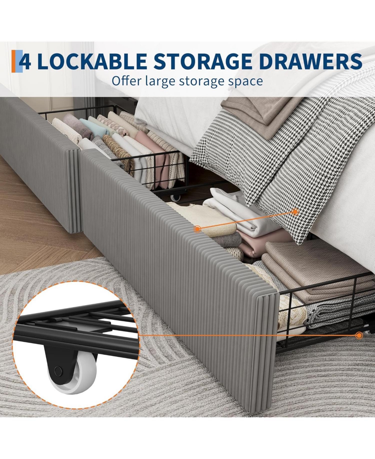 Gaomon Floating Bed Frame with Led Lights, Velvet Upholstered Platform, Storage Headboard, No Box Spring Needed