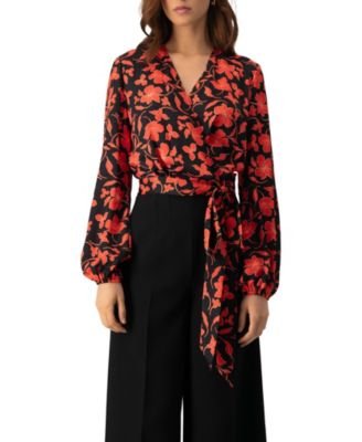 Women's Floral Wrap Blouse with Tie Waist