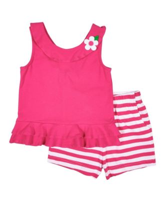 Little Girls Knit Top With Flower And Short Set