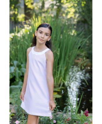 Big Girls Stripe Pique Dress With Side Buttons