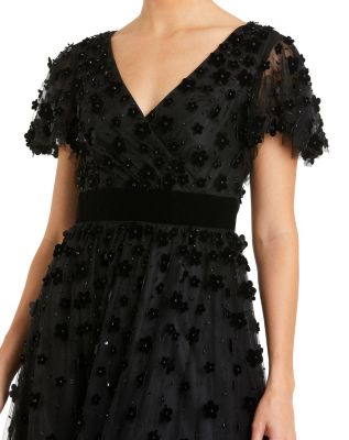 Women's Embellished Butterfly Sleeve Velvet Hem Midi Dress