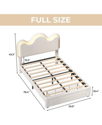 Full Bed Frame with Adjustable Headboard and Storage Drawer, Boucle Upholstered Platform Bed with LED Light.