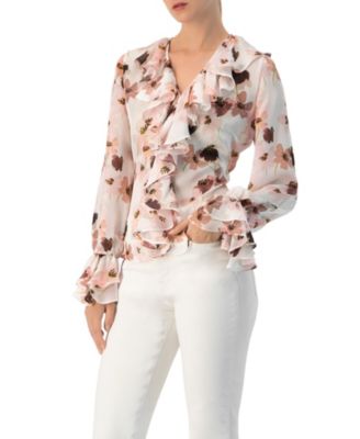 Women's Floral V-Neck Blouse with Ruffle Detail