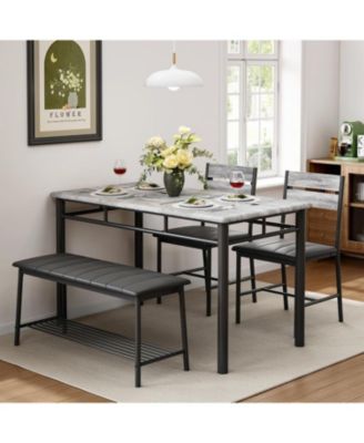 43.3" W Dining Table Set for 4 with Upholstered Bench and 2 Chairs.