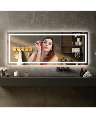 LED Bathroom Mirror 60 24, Dimmable Front & Back Lights, Anti-Fog, Shatter-Proof, Memory, 3X Magnifier Bathroom Vanity Mirror for Wall