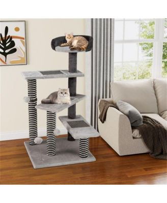 3-in-1 Cat Activity Stairs: 37-Inch Tiered Perches with Scratching Mats, Spring Ball & Dangling Toys for Climbing and Play
