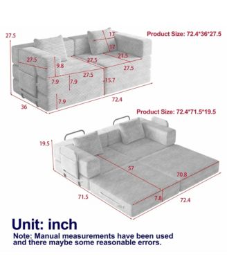 72.4" Convertible Sofa Bed, Premium Corduroy Sleeper Sofa with Side Storage Pockets
