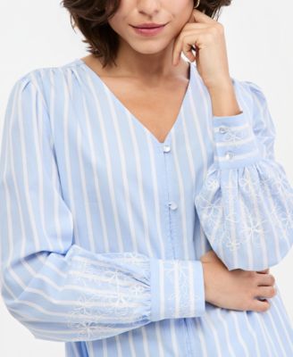 Women's Cotton Embroidered-Sleeve Blouse