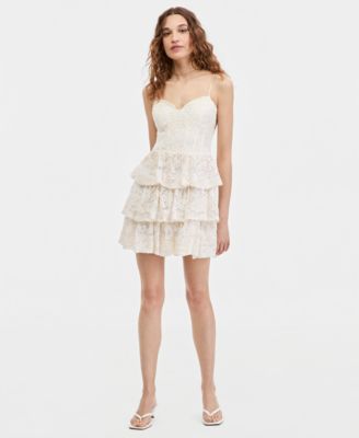 Women's Sweetheart-Neck Tiered-Lace Mini Dress