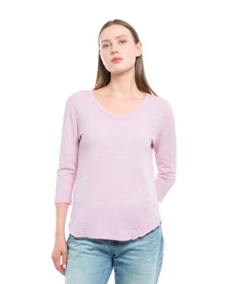 Women's Clothing 3/4 Sleeve V-Neck Shirttail Tee