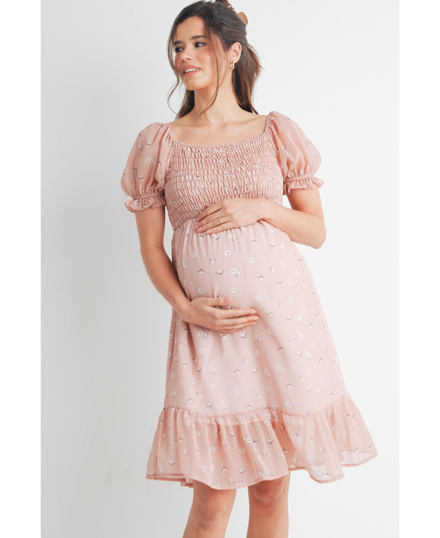 Women's Floral Smocked Empire Waist Knee-Length Dress