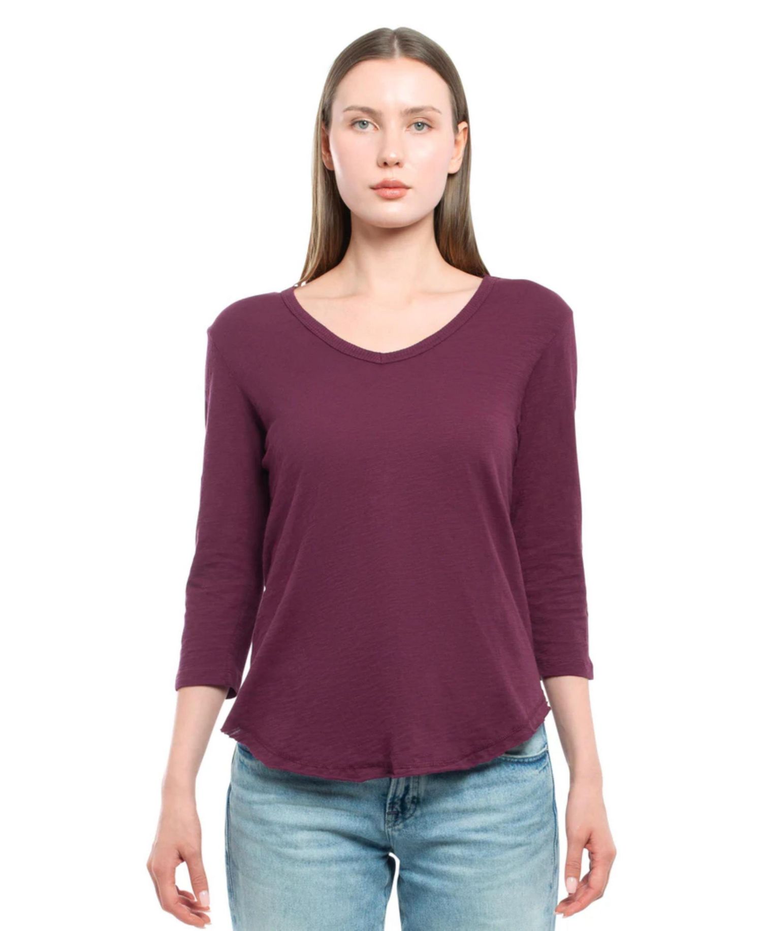 Women's 3/4 Sleeve V-Neck Shirttail Tee