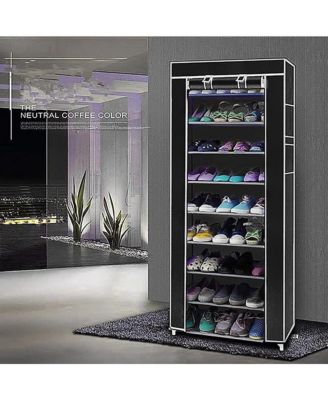 Black Shoe Rack, Free Standing Shoe Racks 9 Tier - Portable Row Shoe Rack Organizer Tower for Closet with Nonwoven Fabric Cover
