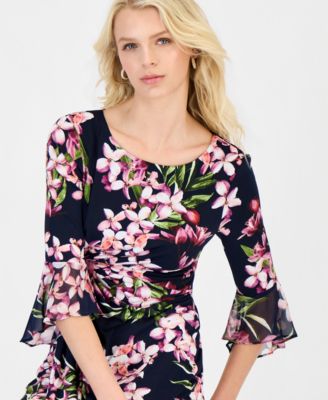 Women's Floral-Print Flounce-Sleeve Dress