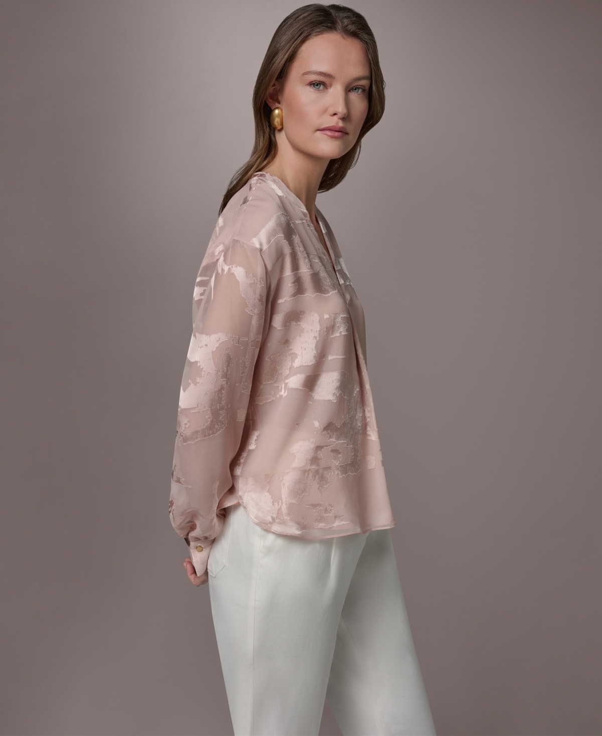 Donna Karan New York Women's Split V-Neck Long-Sleeve Top