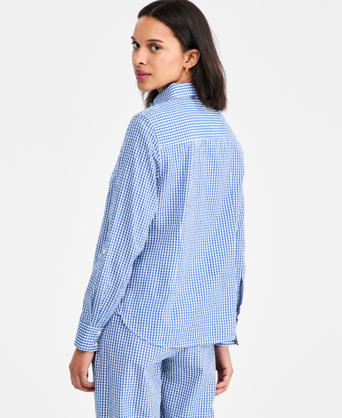 Tommy Hilfiger Women's Gingham Print Roll-Tab Shirt
