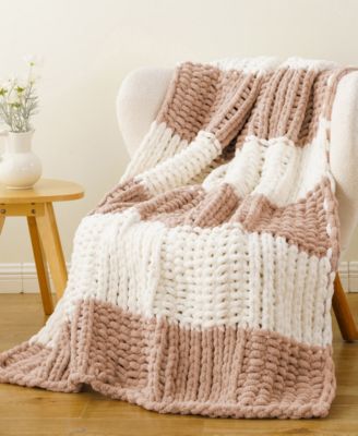 Color Blocked Thick Chenille Chunky Knit Throw, 50" x 60"