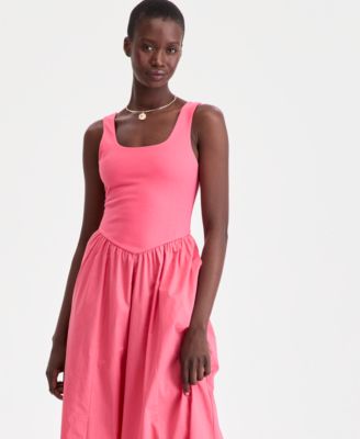 Women's Scoop-Neck Sleeveless Mixed Media Midi Dress